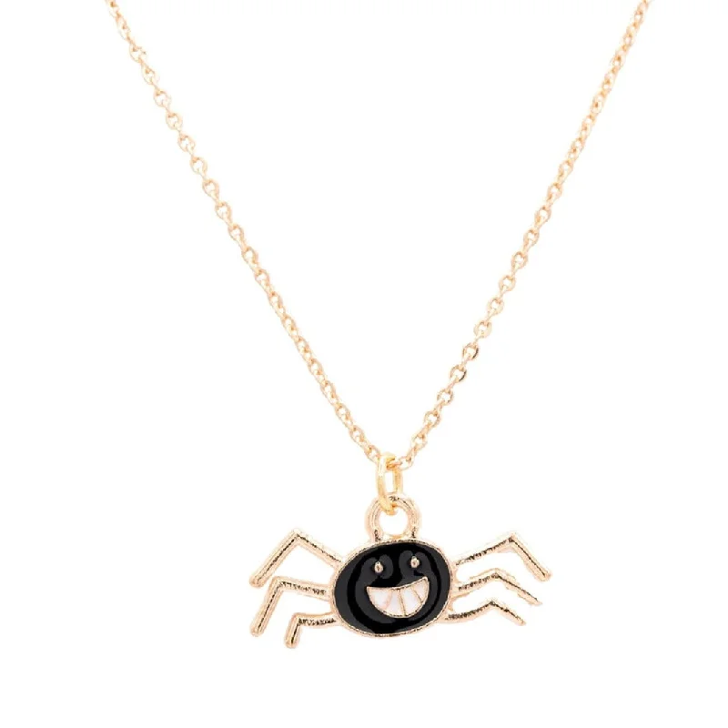 vintage pendant necklaces -Black Spider Enamel Charm Children's Necklace