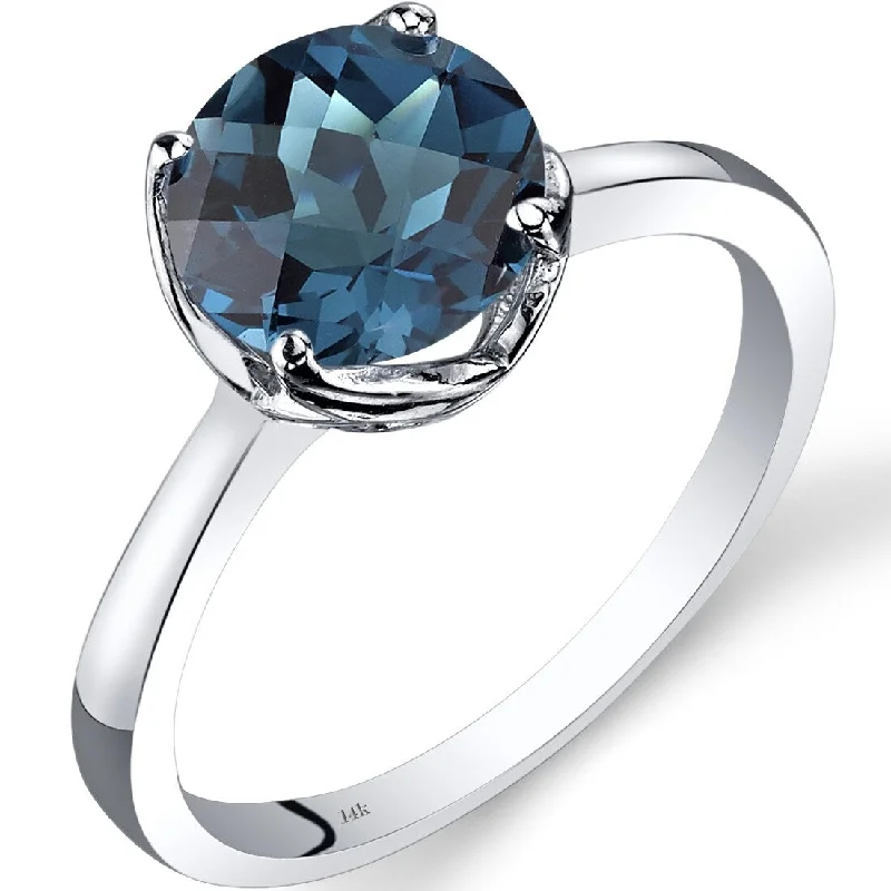 oval rings for women -14k White Gold 2.25ct London Blue Topaz Ring