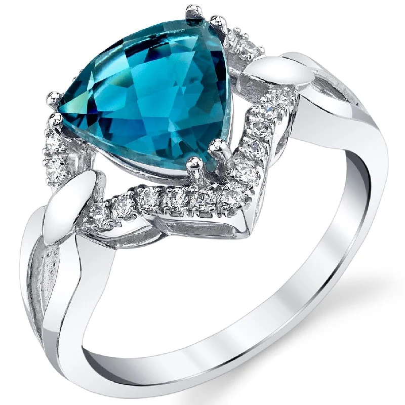 engraved rings for women -14k White Gold 2.5ct London Blue Topaz Ring