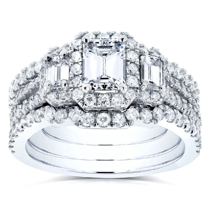 engagement rings for women -Annello by Kobelli 14k White Gold 1 3/4ct TDW Diamond Bridal Ring Set