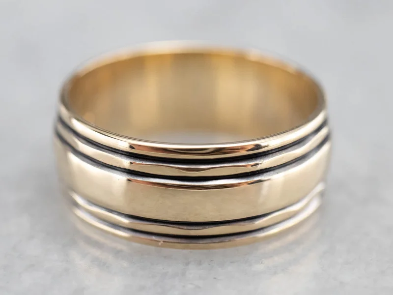 mixed metal rings for women -Striped Gold Wedding Band Ring