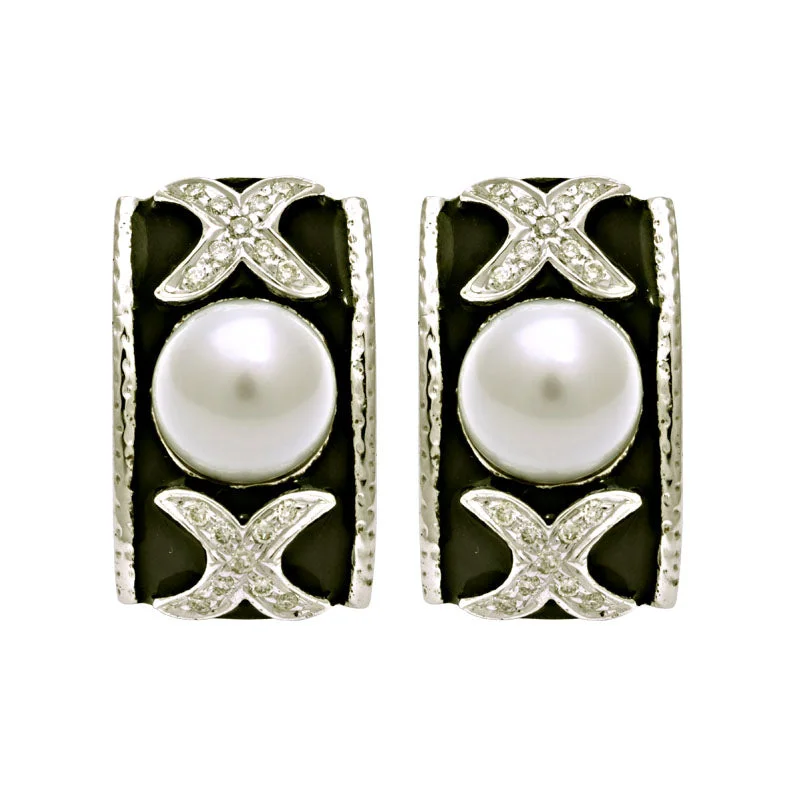 elegant dangle earrings -Earrings-South Sea Pearl and Diamond (Enamel)