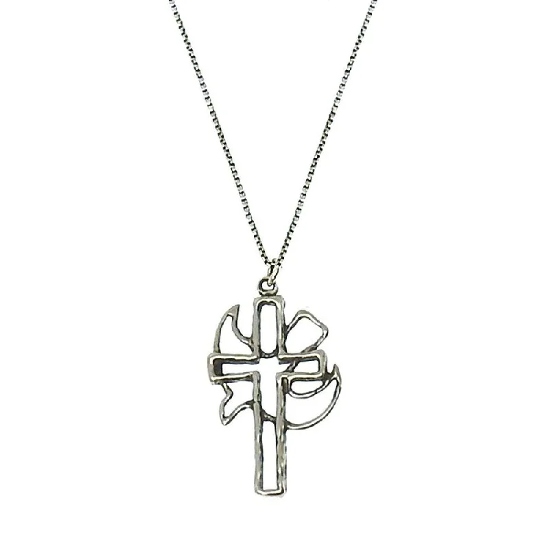 long chain necklaces for women -Open Cross and Dove Necklace