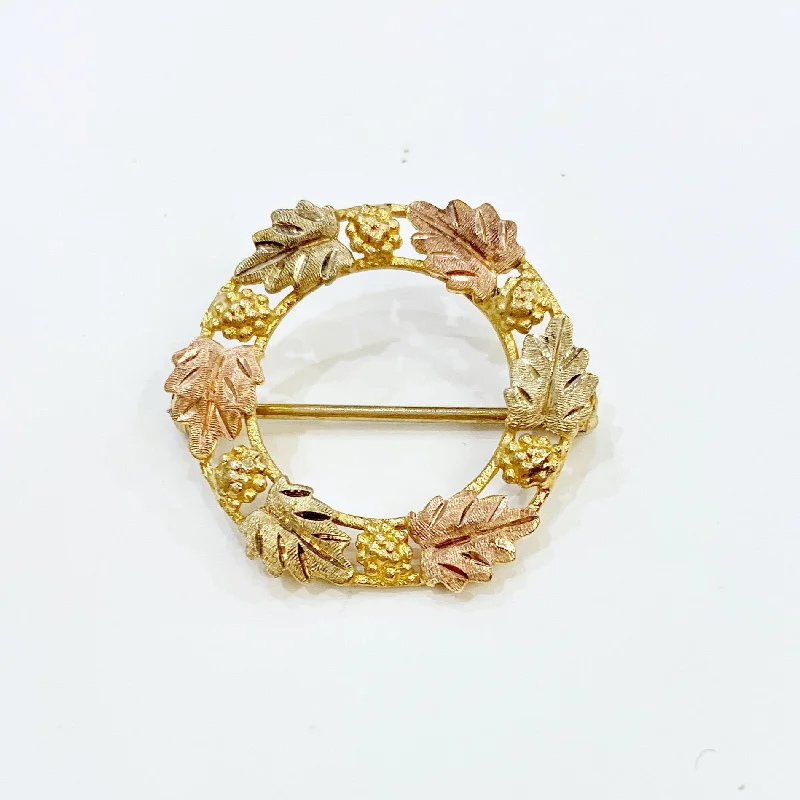 Estate Collection Brooch - 10K Tri-Color Gold Leaf Open Circle