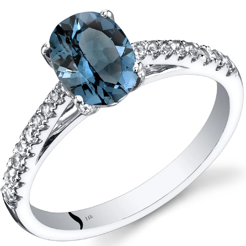 simple wedding rings for women -14k White Gold 1.41ct London Blue Topaz and White Topaz Ring