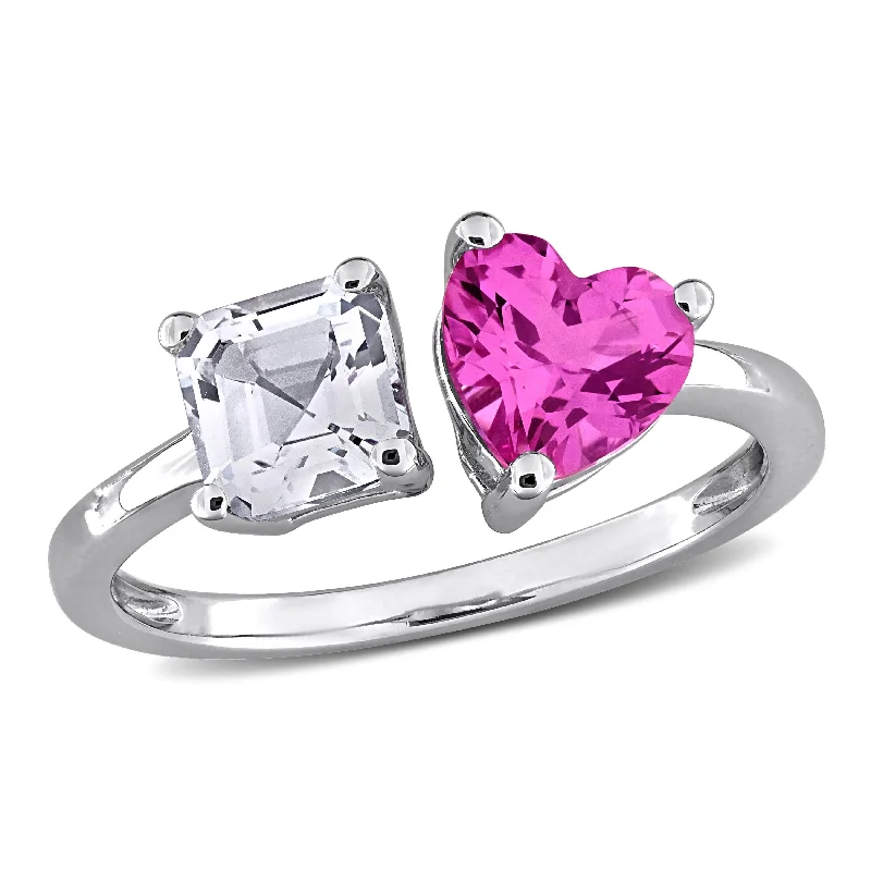 stackable rings for women -Miadora 2 1/2ct TGW Created Pink and White Sapphire Open Heart Ring in Sterling Silver