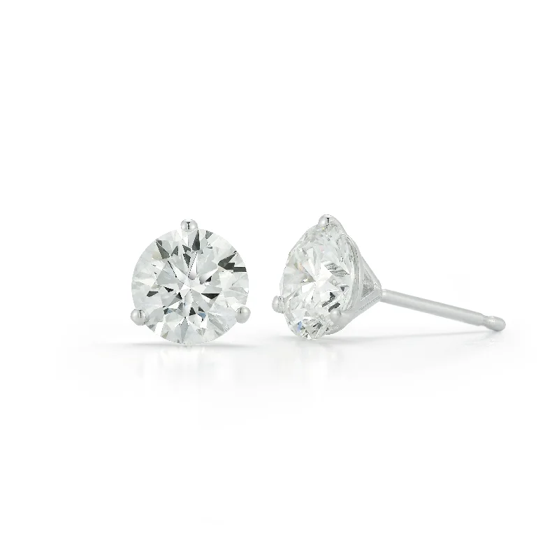 custom earrings for women -Round Diamond Solitaire Stud Earrings