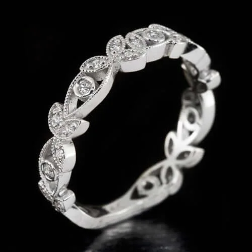 sapphire rings for women -VINTAGE STYLE PLATINUM G-H VS DIAMOND WEDDING BAND FILIGREE RING FLORAL RING