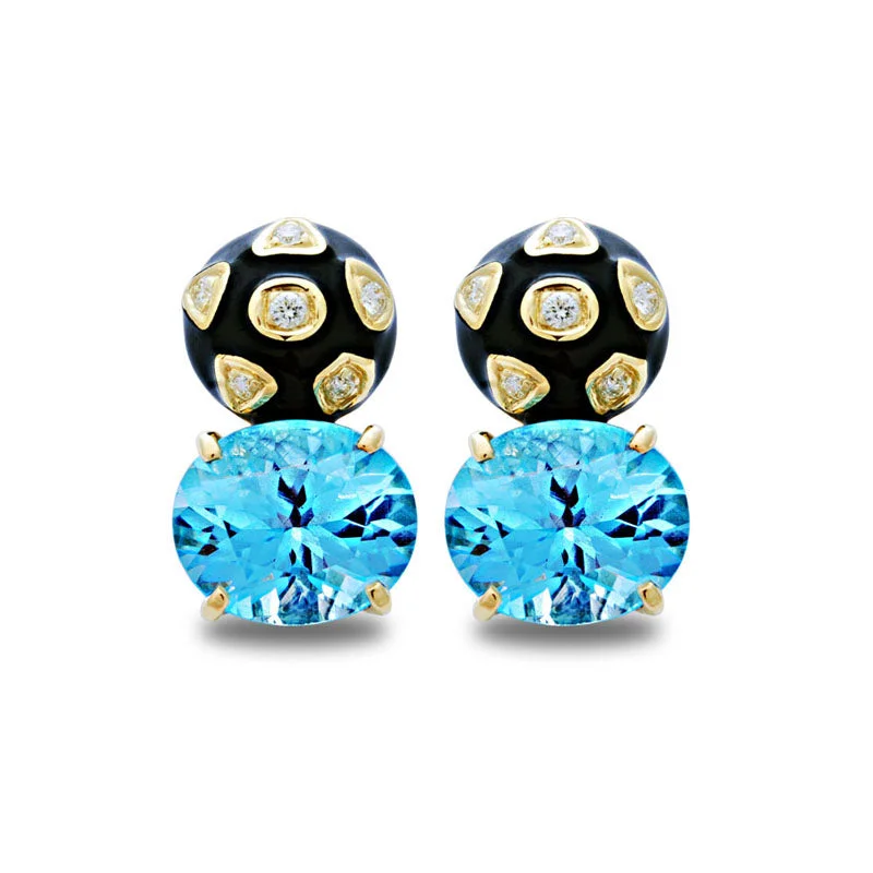 sapphire earrings for women -Earrings-Blue Topaz and Diamond (Enamel)