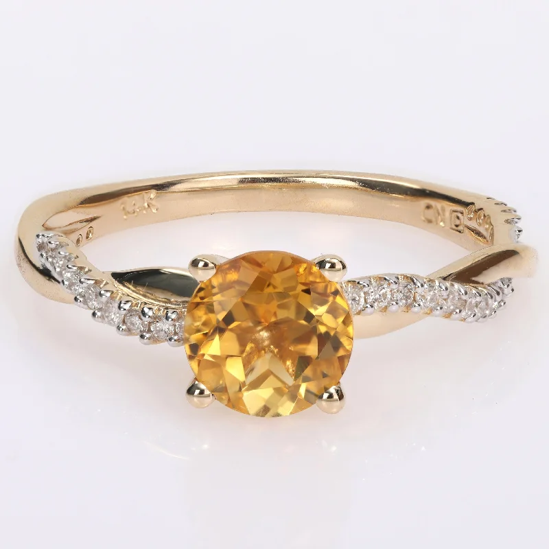 unique engagement rings for women -Miadora Citrine and 1/6ct TDW Diamond Crossover Birthstone Ring in 14k Yellow Gold