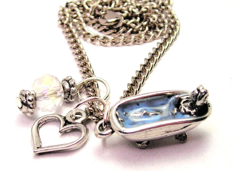 infinity pendant necklaces -Girl In Tub Blue Water Necklace with Small Heart