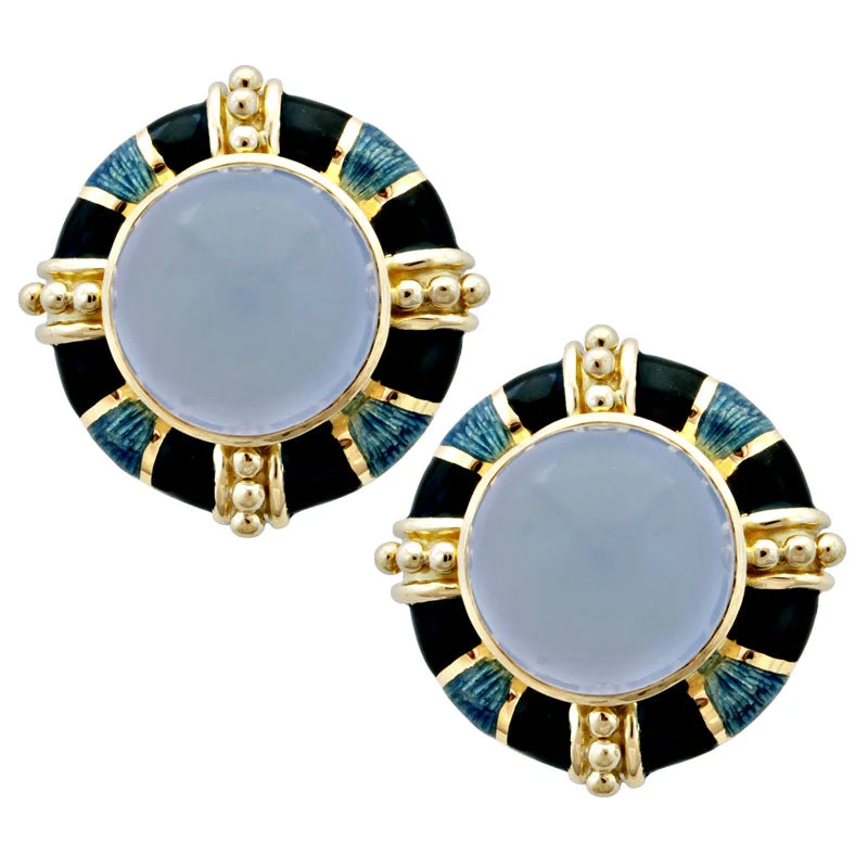 unique stud earrings for women -Earrings-Chalcedony (Enamel)