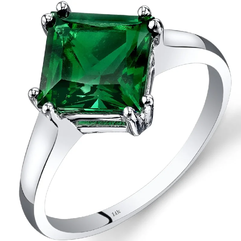 wedding rings with multiple stones -14k White Gold 2ct Created Emerald Solitaire Ring