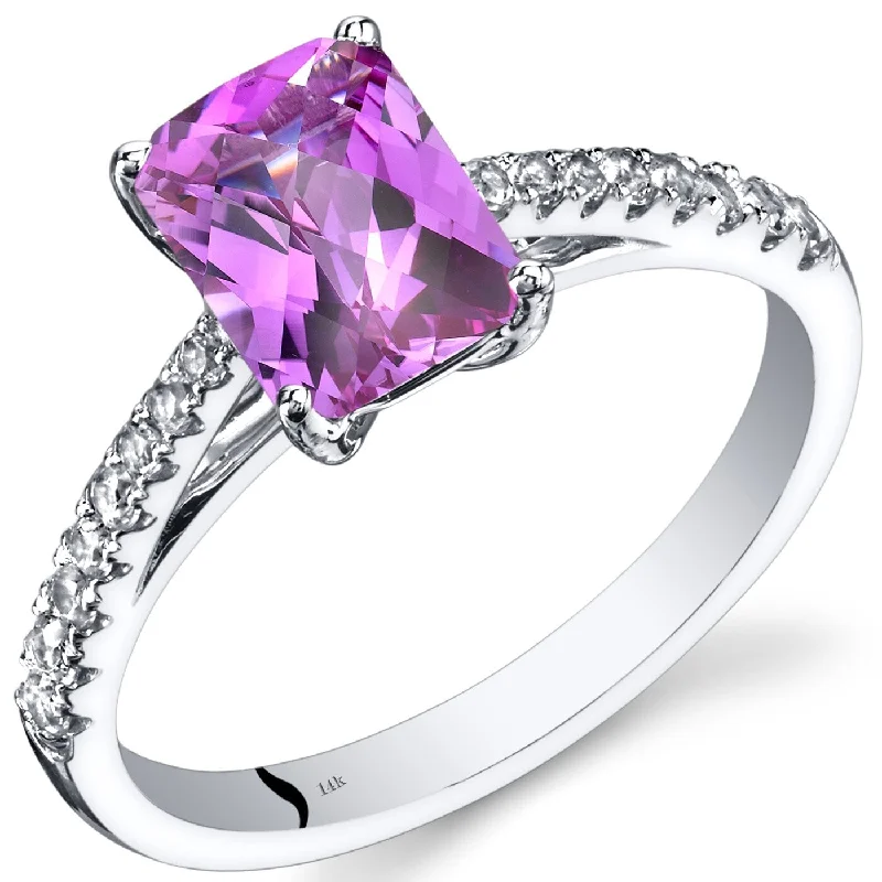 gold wedding bands for women -14k White Gold 2.16ct Created Pink Sapphire and White Topaz Ring