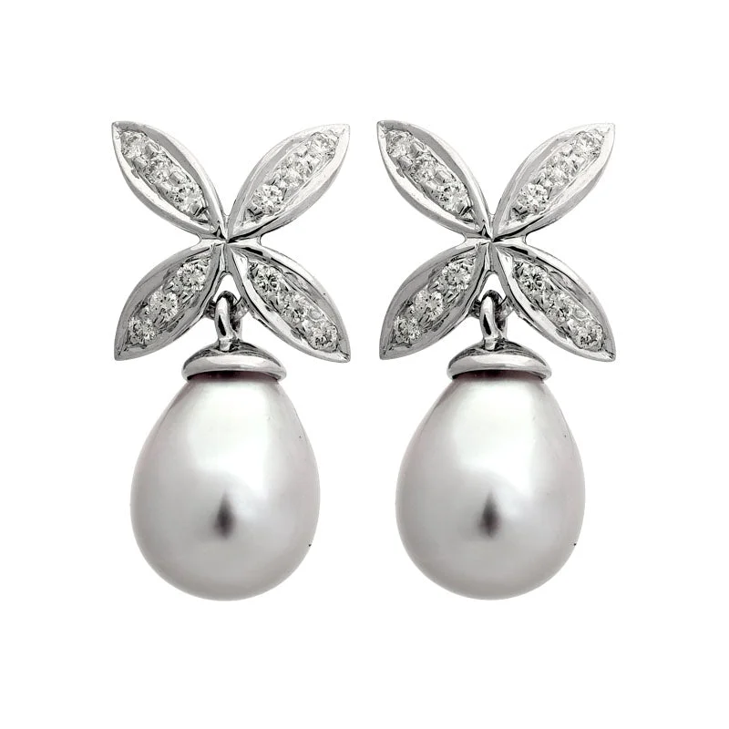 handmade earrings for women -Earrings-South Sea Pearl and Diamond