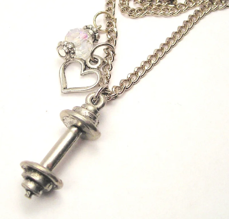 vintage necklaces for women -Barbell Heart And Crystal Necklace