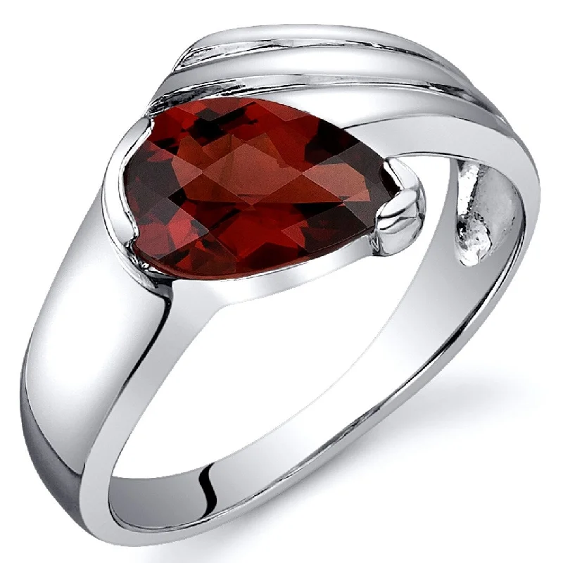 gold plated rings for women -Sterling Silver 1.5 ct Garnet Solitaire Ring