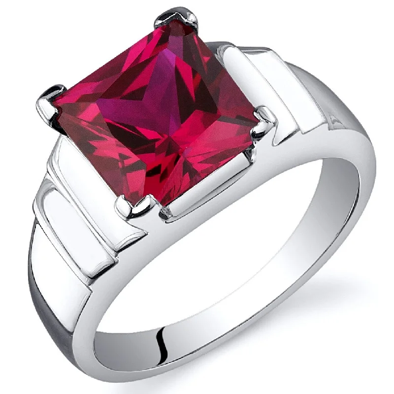 large statement rings -Sterling Silver 3.25 ct Created Ruby Solitaire Ring