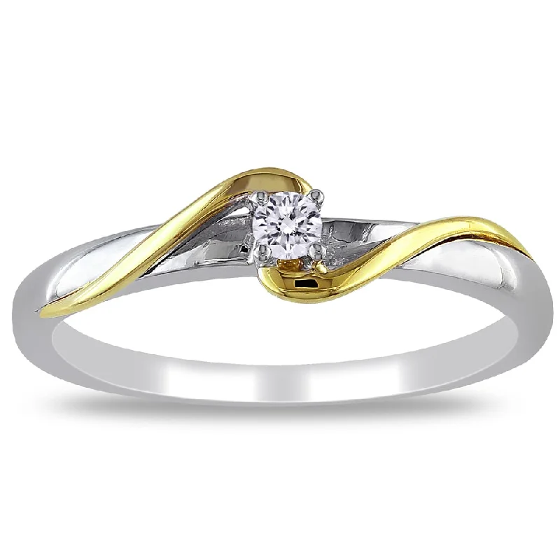 gold wedding bands for women -Miadora 10k 2-tone White and Yellow Gold Diamond Accent Bypass Promise Ring