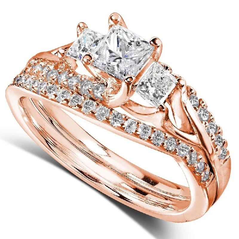 wedding sets with rings -Annello 14k Gold 1-1/10ct TDW Diamond Bridal Rings Set