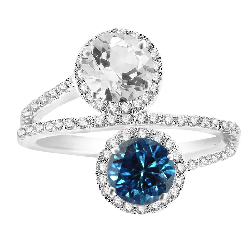 modern wedding rings for women -Sterling Silver with Genuine Blue Diamond and White Topaz Halo Ring