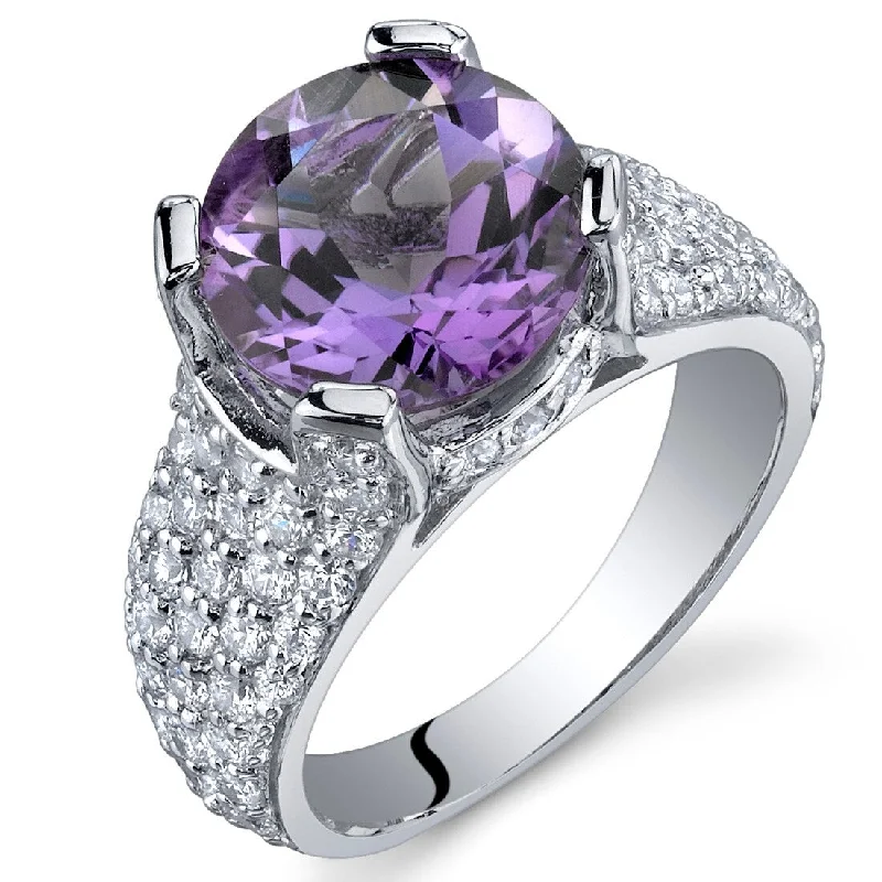 luxury rings for women -Sterling Silver 3.25 ct Amethyst Birthstone Ring