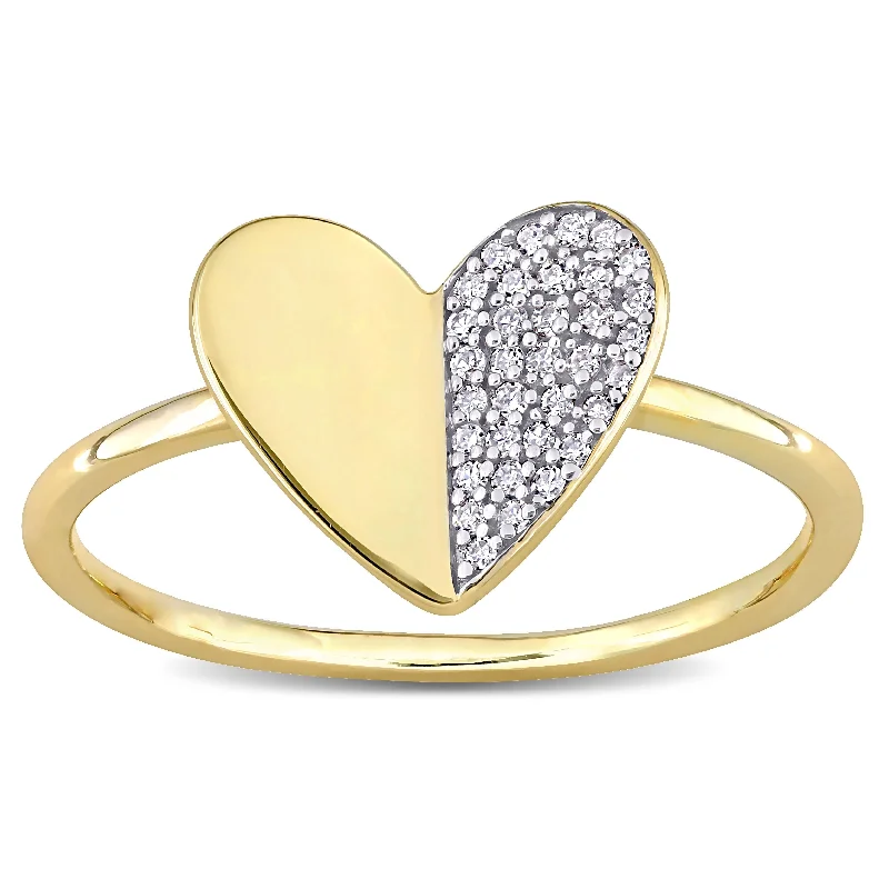 luxury rose gold rings -Miadora 10k Yellow Gold 1/10ct TDW Diamond Clustered Heart Ring