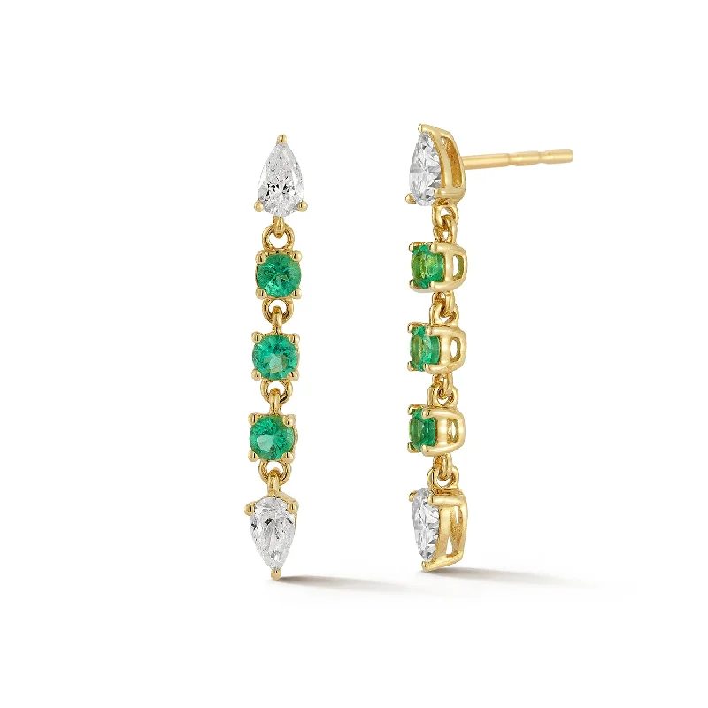 modern earrings for women -Diamond & Emerald Drop Stud Earrings