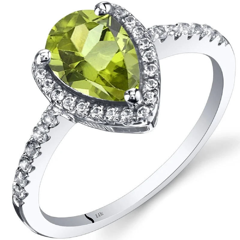 luxury fashion rings for women -14k White Gold 1.54ct Peridot and White Topaz Ring