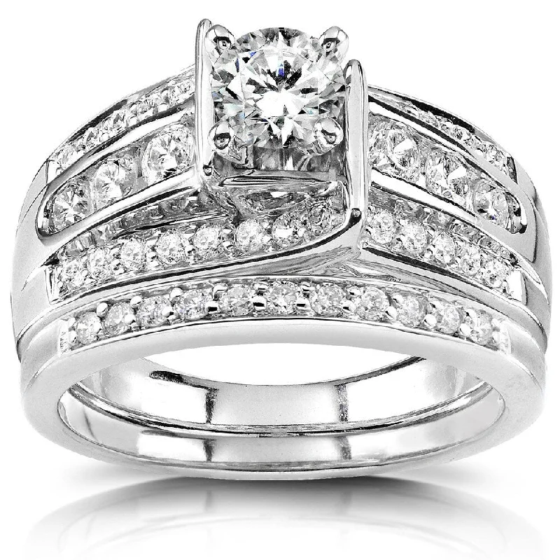 fashion promise rings -Annello by Kobelli 14k White Gold 1ct TDW Diamond Bridal Ring Set