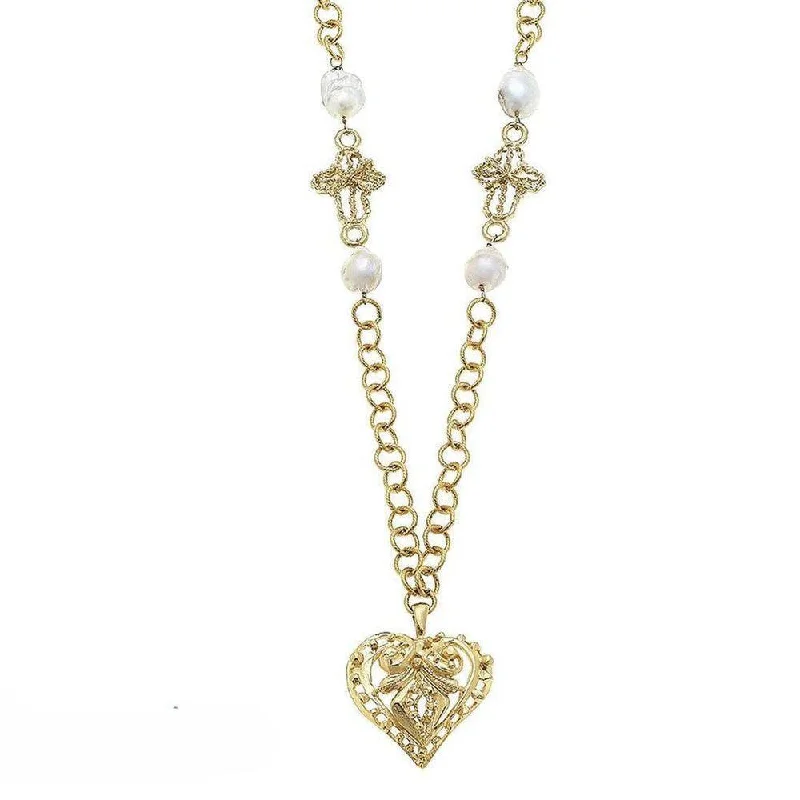 gold heart-shaped necklaces -Filigree Heart Pendant Necklace