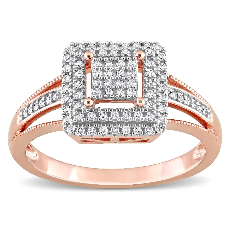 anniversary gemstone rings -Miadora 1/4ct TDW Diamond Double Square Halo Split Shank Ring in 10k Rose Gol