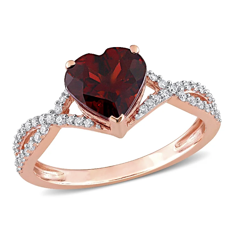 vintage engagement rings -Miadora 2ct TGW Heart Garnet and 1/5ct TDW Diamond Infinity Ring in 14k Rose Gold