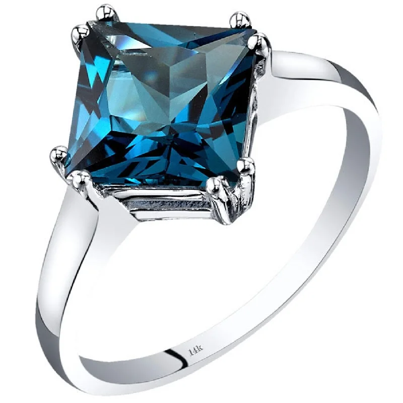 custom wedding rings -14k White Gold 2.75ct London Blue Topaz Ring