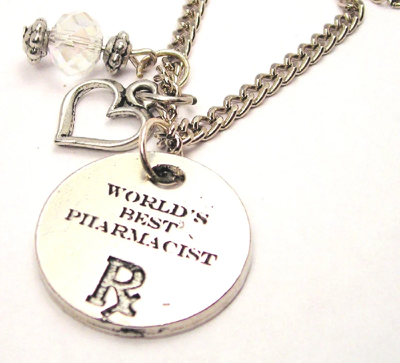 fashion statement necklaces for women -Worlds Best Pharmacist Necklace with Small Heart