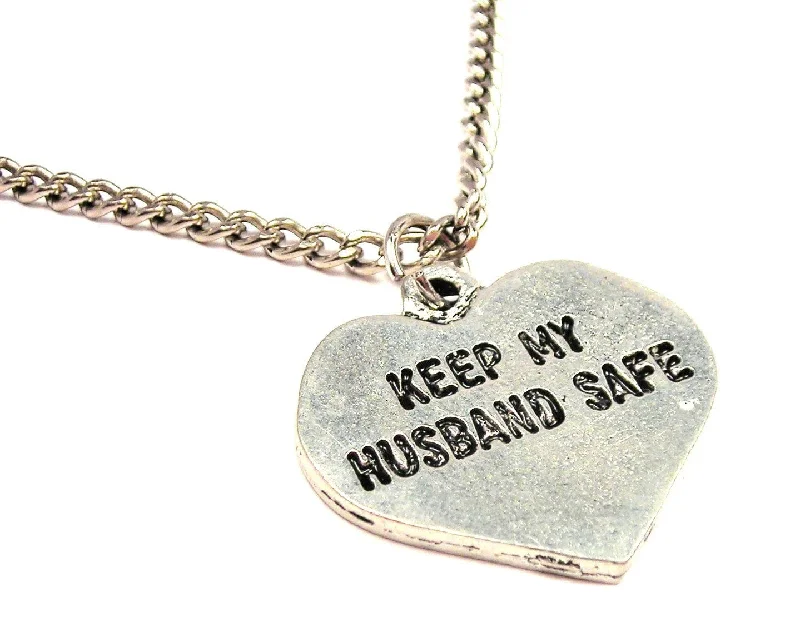 boho necklaces for women -Keep My Husband Safe Heart Single Charm Necklace