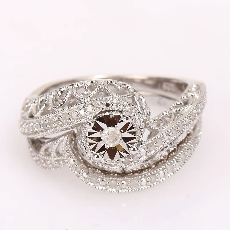 double band rings for women -Miadora Sterling Silver 1/5ct TDW Diamond Bridal Ring Set