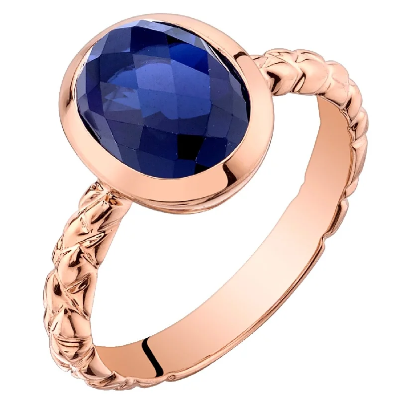 stackable rings for women -14k Rose Gold 3ct Created Blue Sapphire Ring