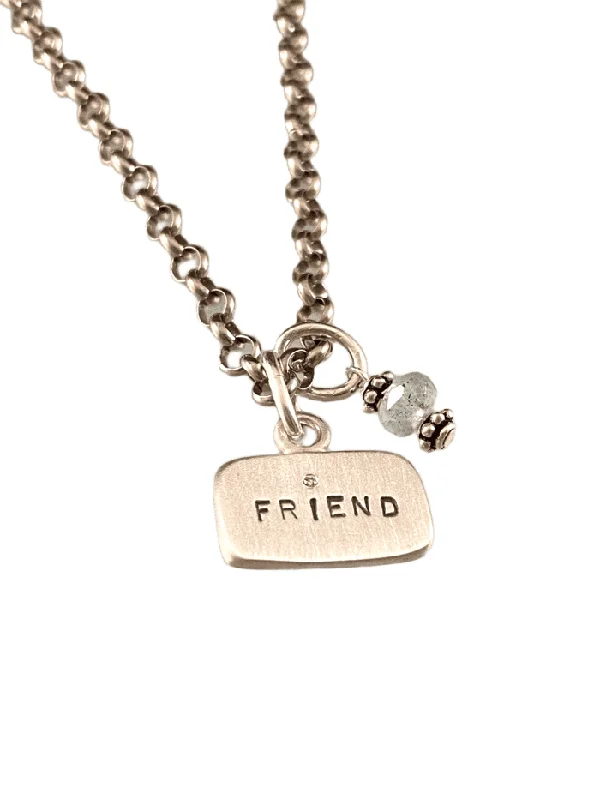 gold plated necklaces for women -18” Sterling 'Friend' Diamond Tag Aquamarine Charm Necklace