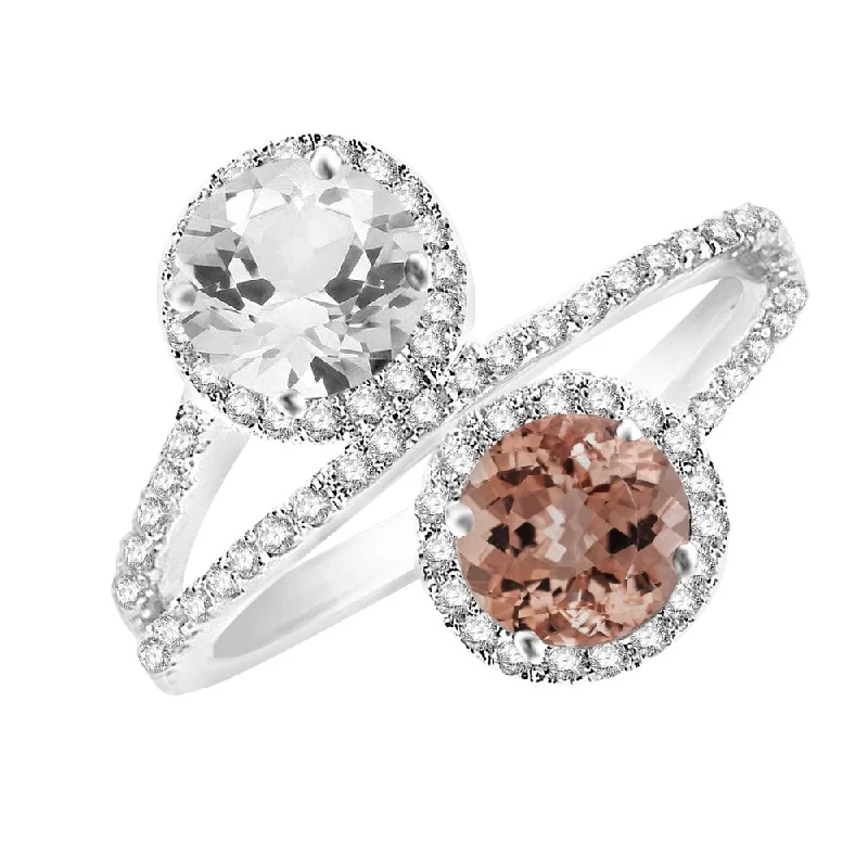 vintage solitaire rings -Sterling Silver with Morganite and Natural White Topaz Bypass Halo Ring