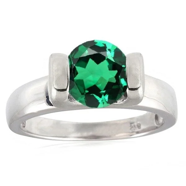 eternity diamond rings for women -Sterling Silver With Green Emerald Solitaire Ring