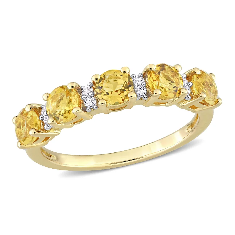 unique diamond rings for women -Miadora 1 3/5ct TGW Citrine and White Topaz Semi Eternity Ring in Yellow Silver