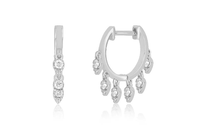 sterling silver earrings for women -Diamond Teardrop Shimmy Huggie Earring