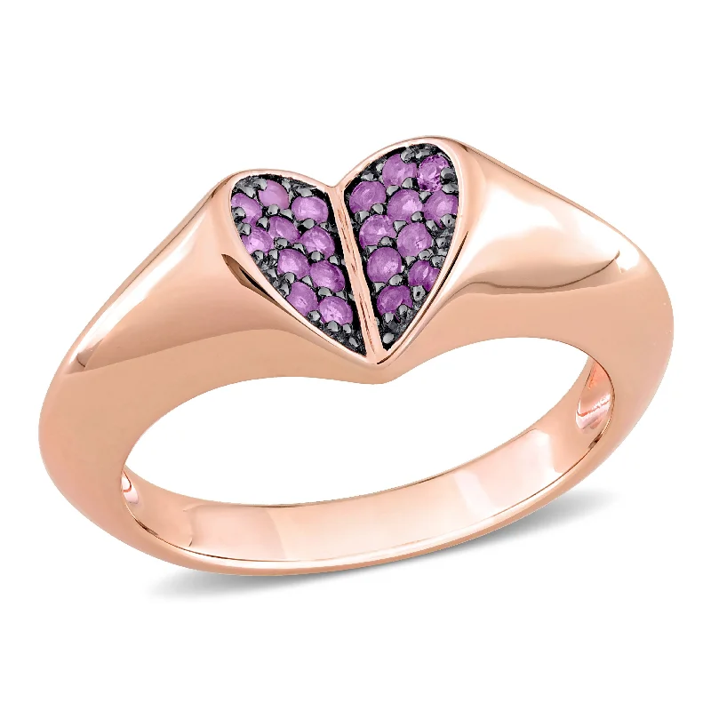 gemstone rings for women -Miadora 1/5ct TGW Amethyst Heart Ring in Rose Silver