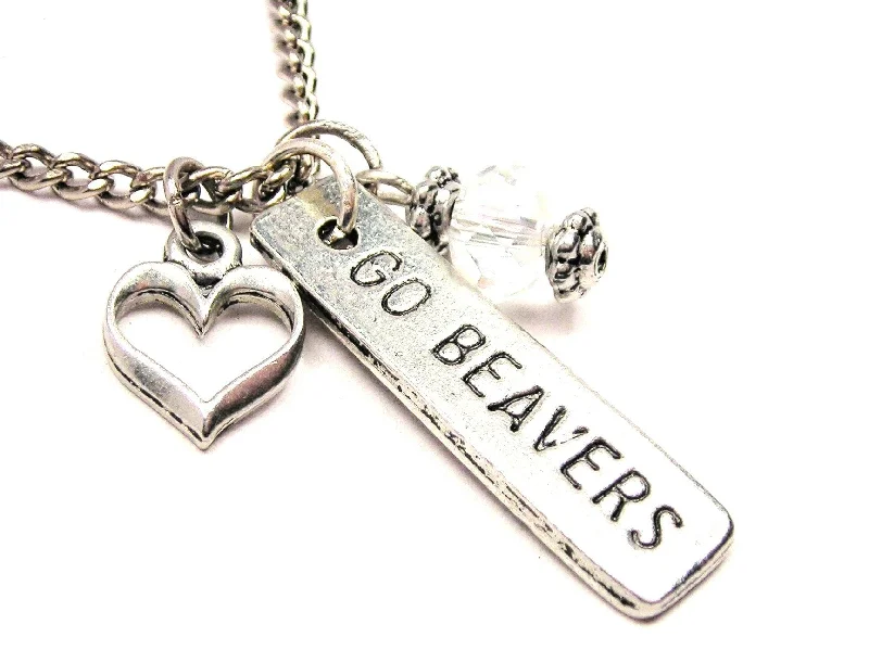 butterfly necklaces for women -Go Beavers Tab Necklace with Small Heart