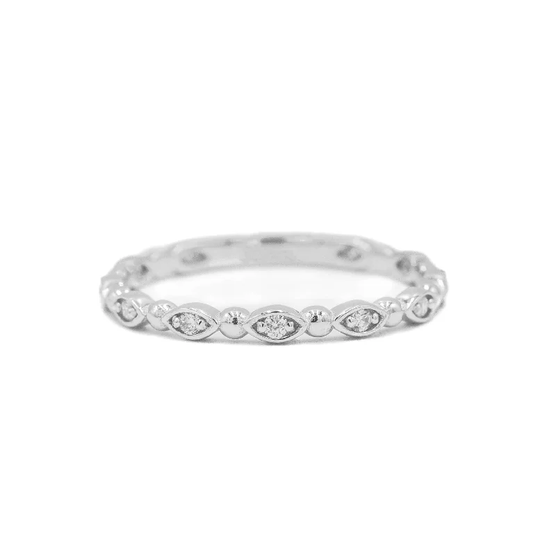 wedding rings with gemstones -14kw Marquise Beaded Diamond Band