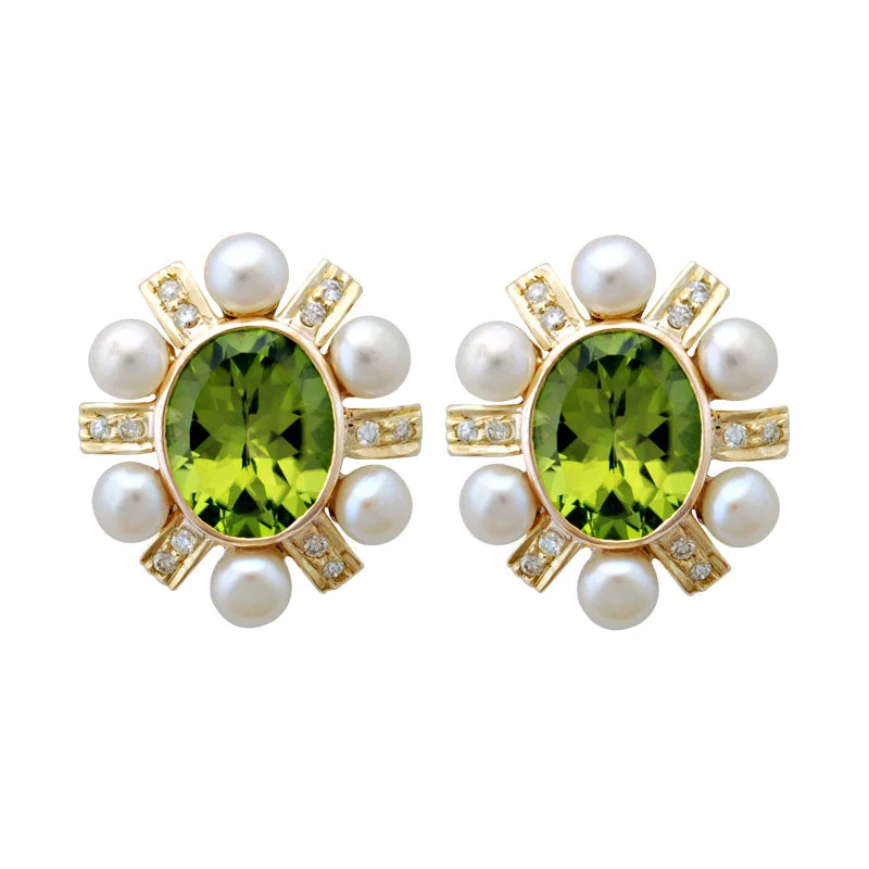 crystal earrings for women -Earrings-Peridot, Pearl and Diamond