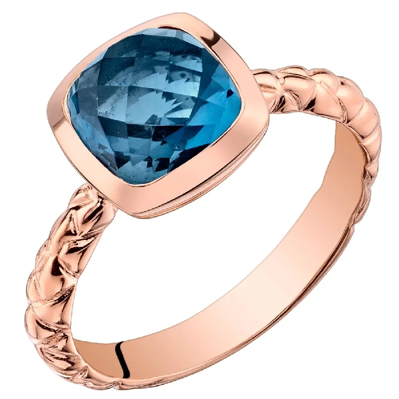 double band rings for women -14k Rose Gold 2.5ct London Blue Topaz Ring