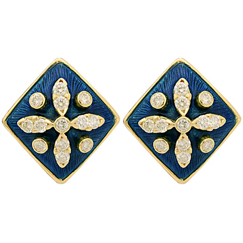 simple gold earrings for women -Earrings-Diamond (Enamel)