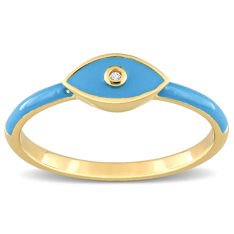 large statement rings -Miadora Created White Sapphire Evil Eye Enamel Ring in Yellow Plated Sterling Silver